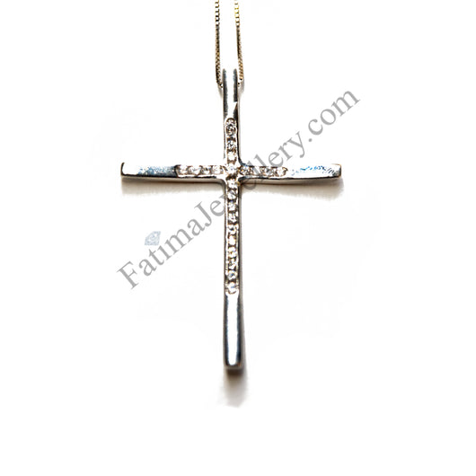 Necklace - White Gold Cross with Stones